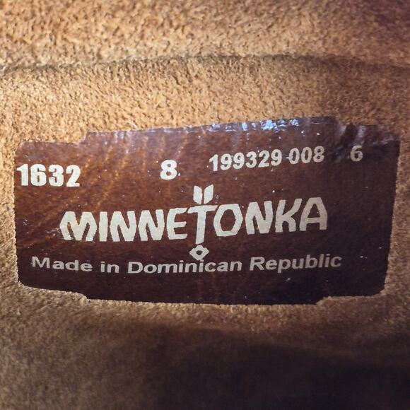 MINNETONKA 1632 Moccasin Boots 3 Layer FRINGE Brown Suede Leather 8 Boho Hippy - Picture 7 of 8